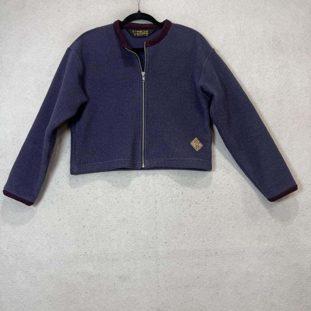 VTG Horny Toad Activewear Jacket Women Small Purple Fleece Wool Full Zip Cropped